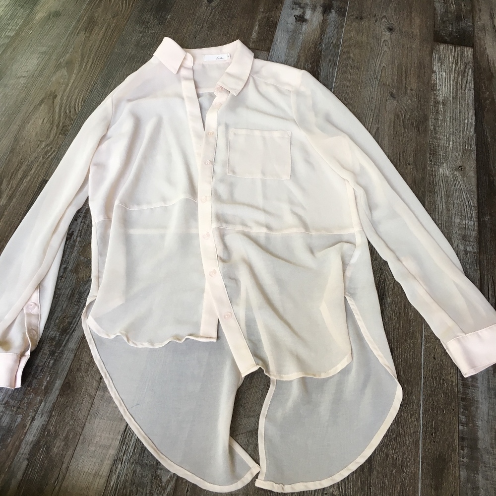 Lush Long Sleeve Sheer Collared Blouse Size Small